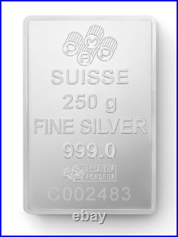 250 gram Pamp Suisse Lady Fortuna. 999 Fine Silver Bar In Capsule with assay card