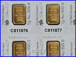 25x1 Gram PAMP SUISSE Gold Bar. 9999 Fine Multigram Fortuna Veriscan (In Assay)