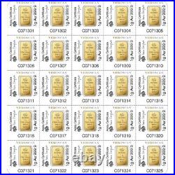 25x1 gram Gold Bar PAMP Suisse Fortuna 999.9 Fine in Sealed Assay