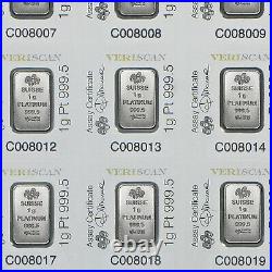 25x1 gram Platinum Bar PAMP Suisse Multigram+25 (In Assay) SKU #96246