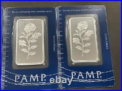 3 1 oz. 999 Fine Silver Rosa Rose PAMP Suisse Bars Sequential Serial Numbers