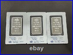 3 1 oz. 999 Fine Silver Rosa Rose PAMP Suisse Bars Sequential Serial Numbers