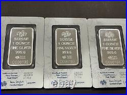 3 1 oz. 999 Fine Silver Rosa Rose PAMP Suisse Bars Sequential Serial Numbers