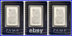 (3) 1 oz Pamp Suisse Lady Fortuna 999 Fine Silver Bars Consecutive Serial #'s