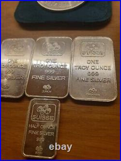 3 Oz And 1/2 Oz Rare PAMP Rami Suisse Fine Silver Bar 999 Vintage