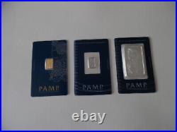 3 Pamp Suisse Lady Fortuna Bullion Bars 1 oz Silver 1 Gram Each Gold & Platinum