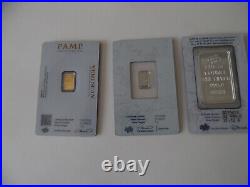 3 Pamp Suisse Lady Fortuna Bullion Bars 1 oz Silver 1 Gram Each Gold & Platinum
