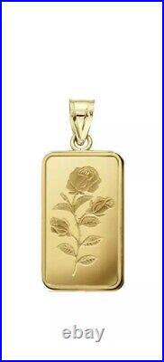 5.0 Gram Pamp Suisse. 999 Rose Bar Pendant Encased in 14k Gold