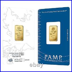 5.0 Gram Pamp Suisse. 999 Rose Bar Pendant Encased in 14k Gold