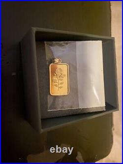 5.0 Gram Pamp Suisse. 999 Rose Bar Pendant Encased in 14k Gold