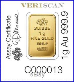 5 1 gram Gold Bars PAMP SUISSE with certificate