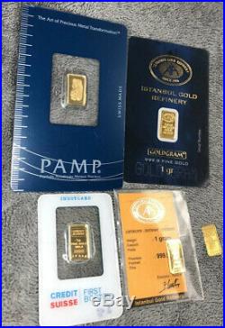 5-1 gram Gold Bars- PAMP Suisse-Credit Suisse- Goldgram- 1 Loose