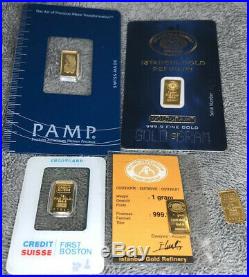 5-1 gram Gold Bars- PAMP Suisse-Credit Suisse- Goldgram- 1 Loose
