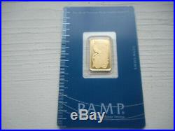 5 Gram Gold Bar PAMP Card Sealed w S# & Certificate # Suisse Lady Fortuna
