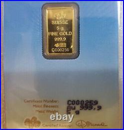 5 Gram Gold Bar PAMP Suisse Buddha 999.9 LOW Serial # 259