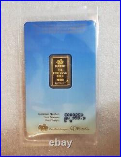 5 Gram Gold Bar PAMP Suisse Buddha 999.9 LOW Serial # 259