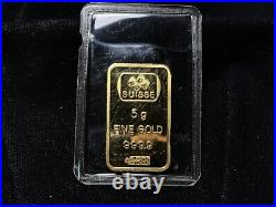 5 Gram Gold Bar PAMP Suisse Lady Fortuna. 9999 Fine Gold