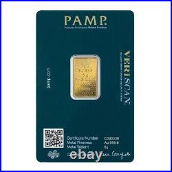 5 Gram Gold Bar PAMP Suisse Lady Fortuna Veriscan 45th Anniversary In Assay