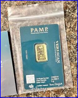 5 Gram Gold Bar PAMP Suisse Lady Fortuna Veriscan 45th Anniversary In Assay