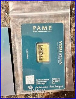 5 Gram Gold Bar PAMP Suisse Lady Fortuna Veriscan 45th Anniversary In Assay