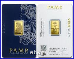 5 Gram Lady Fortuna Gold Bar 999.9 PAMP Suisse Credit Gold Bar