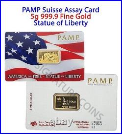 5 Gram PAMP Suisse Statue of Liberty Gold Bar (New with Assay)