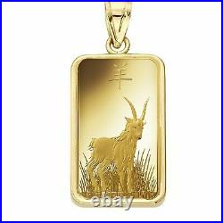 5 Gram Pamp Suisse. 999 Goat Bar Pendant 24MMX15MM Encased in 14k Gold