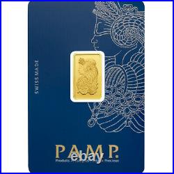 5 Gram Pamp Suisse. 999 Lady Fortuna Bar Pendant 24MMX15MM Encased in 14k Gold