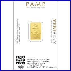 5 Gram Pamp Suisse. 999 Lady Fortuna Bar Pendant 24MMX15MM Encased in 14k Gold