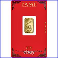 5 Gram Pamp Suisse. 999 Ox Bar Pendant 24MMX15MM Encased in 14k Gold