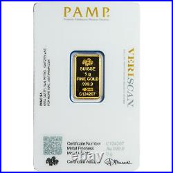 5 Gram Pamp Suisse. 9999 Fine Gold Bar Fortuna Veriscan