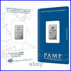 5 Gram Platinum Bar PAMP Suisse Rosa. 9995 Fine (In Assay)