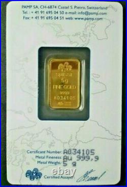 5 Gram Pure. 9999 Gold Bar Lady Fortuna Old Style In Assay. Limit One