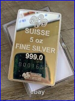 5 Ounce Oz PAMP Suisse Fortuna Silver Bar B001658 Assay Case Bullion