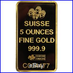 5 Troy oz Pamp Suisse Gold Bar. 9999 Fine Fortuna Veriscan