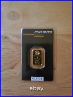 5 gram Gold Bar ARGOR-HERAEUS 999.9 Fine in Sealed Assay