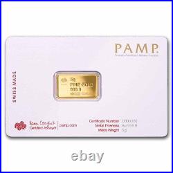 5 gram Gold Bar PAMP America The Free Buffalo