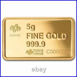 5 gram Gold Bar PAMP America The Free Buffalo