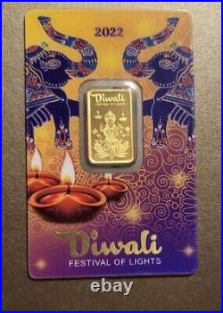 5 gram Gold Bar PAMP Suisse 2022 Diwali Lakshmi Festival of Lights 999.9 Assay