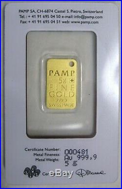 5 gram Gold Bar PAMP Suisse Chantilly Lace. 9999 Fine