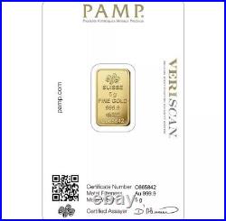 5 gram Gold Bar PAMP Suisse Lady Fortuna 999.9 Fine in Sealed Assay