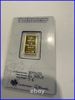 5 gram Gold Bar PAMP Suisse Lady Fortuna 999.9 Fine in Sealed Assay