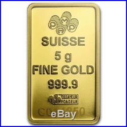 5 gram Gold Bar PAMP Suisse Lady Fortuna Veriscan 999.9 Fine (in Assay)