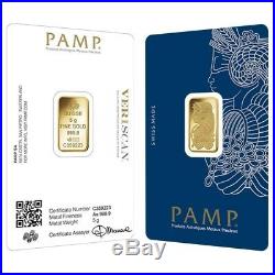 5 gram Gold Bar PAMP Suisse Lady Fortuna Veriscan. 9999 Fine (In Assay)