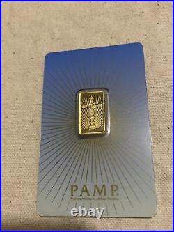 5 gram Gold Bar PAMP Suisse Romanesque Religious Cross Gold-Sealed Assay-RARE