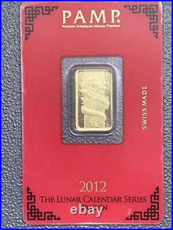 5 gram Gold Bar PAMP Suisse Year of the Dragon 2012