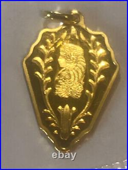 5 gram Gold PAMP Suisse Diamond Shaped Lady Fortuna Pendant. 9999 Fine