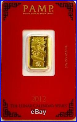 5 gram PAMP Suisse Dragon Gold Bar 2012 Chinese Lunar Year of the Dragon