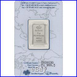 5 gram Platinum Bar PAMP Suisse Fortuna 999.5 Fine in Sealed Assay