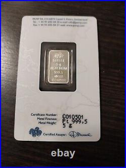 5 gram Platinum Bar PAMP Suisse Fortuna. 9995 Fine in Sealed Assay